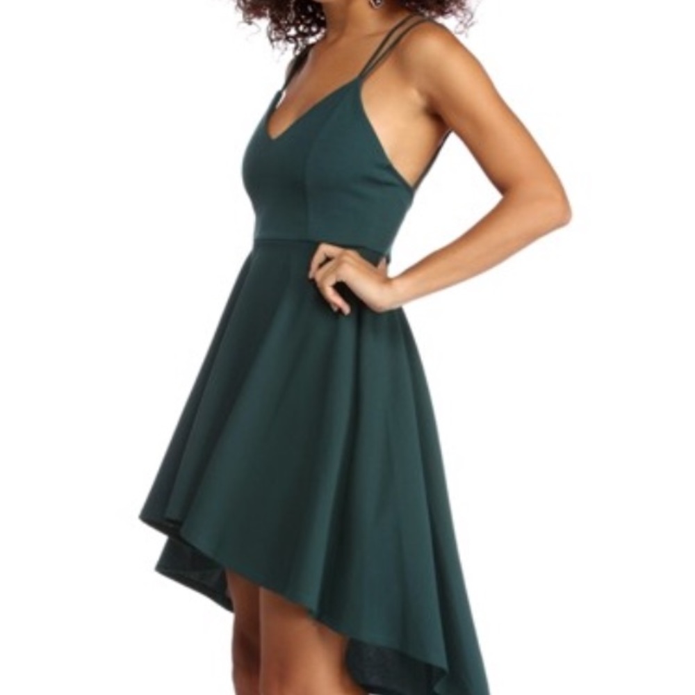 GREEN CROSS BACK HIGH-LOW DRESS